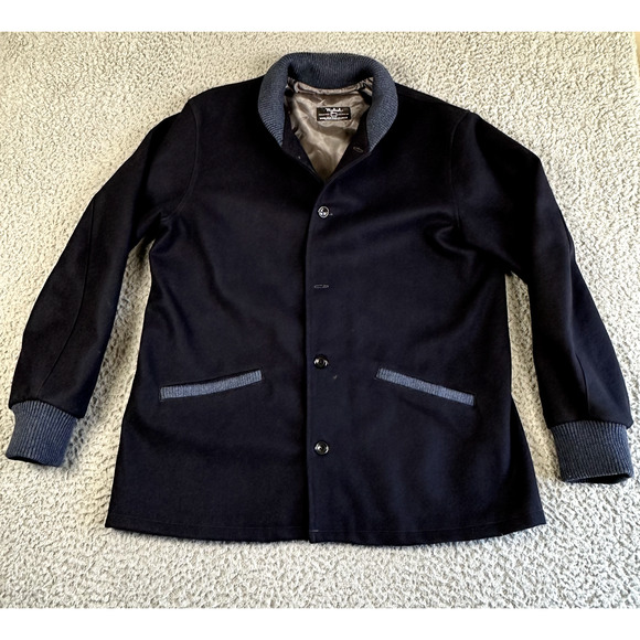 Woolrich Hunting Coat Men's Large Navy Chore Button Up Lined Made In USA Read - Picture 1 of 11